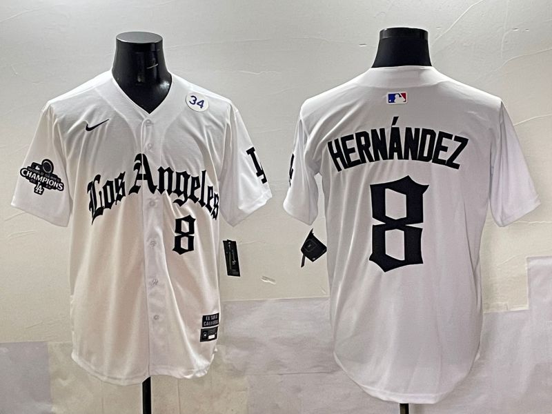 Men 2025 Los Angeles Dodgers #8 Hernandez White Five generations Joint Name Nike MLB Jersey style 5188->los angeles dodgers->MLB Jersey
